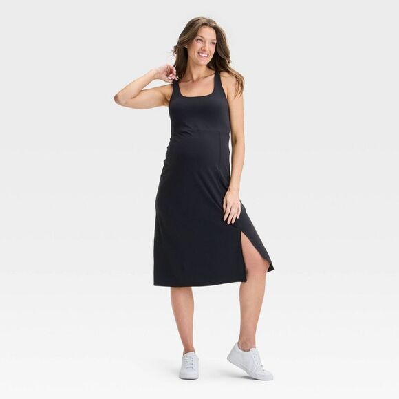 Isabel Maternity by Ingrid & Isabel Dresses & Skirts - Open Box - Slit Active Midi Maternity Dress - Isabel Maternit Black